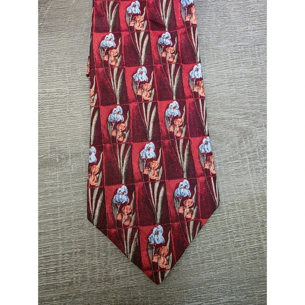 ERMENEGILDO ZEGNA Ties Italy Lot Of 2 Silk‎ Ties Flowers Gold Burgundy Blue